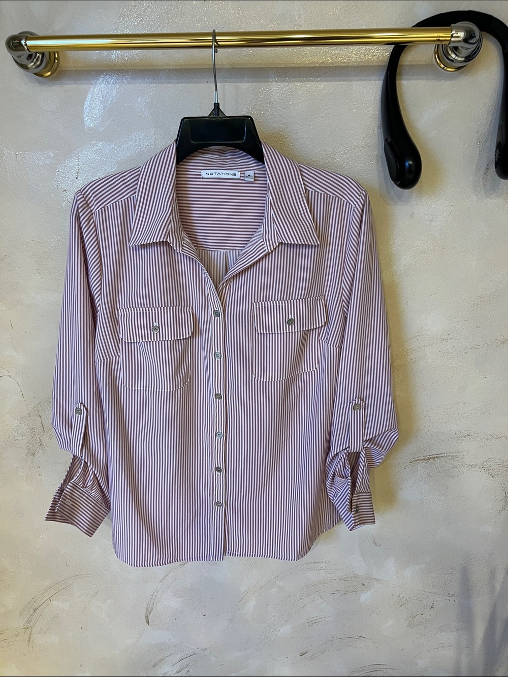 Notations Pink and White Striped Button-Front Shirt